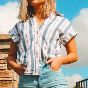 Multi color casual bottom down short sleeve top